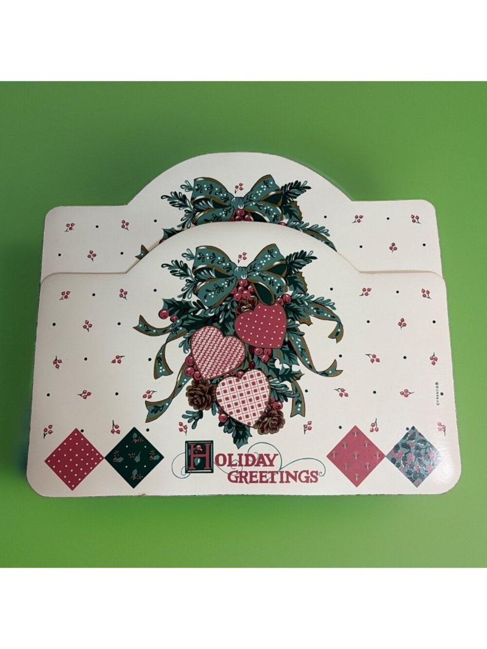 Vintage Franco Christmas Vinyl Placemats 18X12" Hearts Bows Cottagecore Set of 2